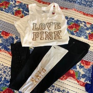 Womens PINK legging outfit.